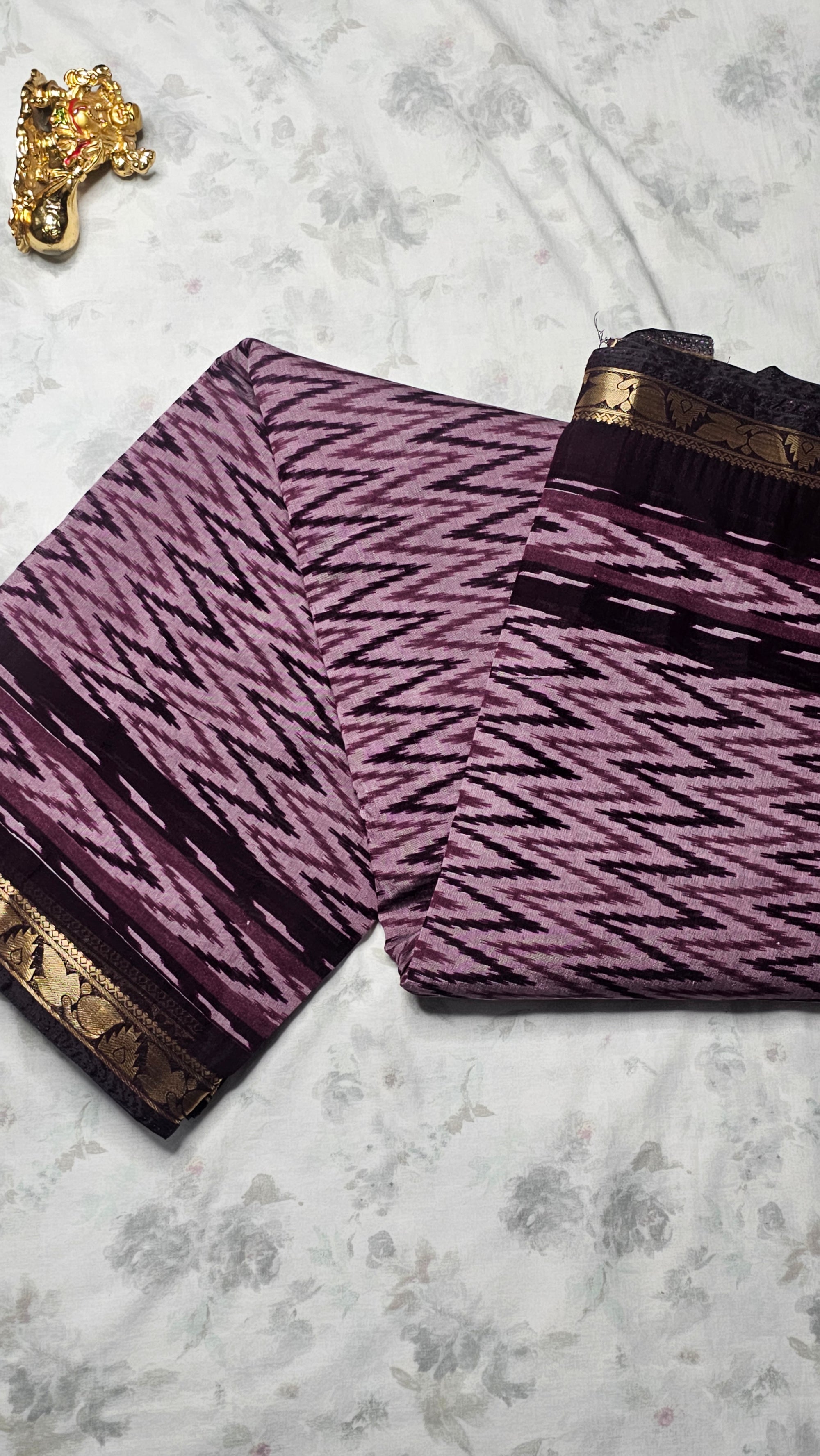Purple Ikat Cotton Saree with Golden Zari Border